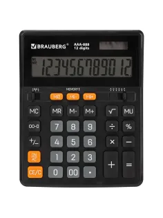 Калькулятор настольный BRAUBERG AAA-888 (202x159 мм), 12 разрядов, ЧЕРНЫЙ, двойное питание, 273981