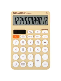 Калькулятор настольный BRAUBERG STYLE-12-BG (157х106 мм), 12 разрядов, двойное питание, БЕЖЕВЫЙ, 272967