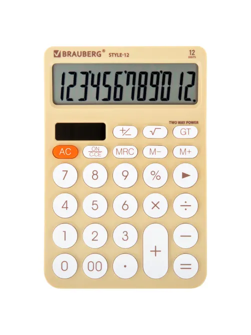 Калькулятор настольный BRAUBERG STYLE-12-BG (157х106 мм), 12 разрядов, двойное питание, БЕЖЕВЫЙ, 272967