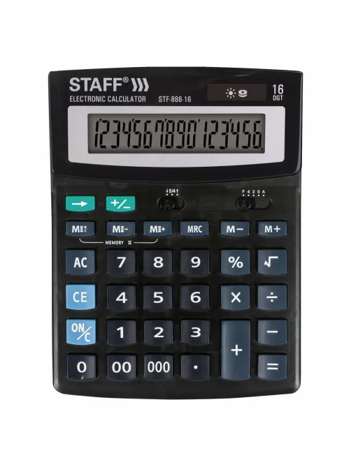 Калькулятор настольный STAFF STF-888-16 (200х150 мм), 16 разрядов, двойное питание, 250183