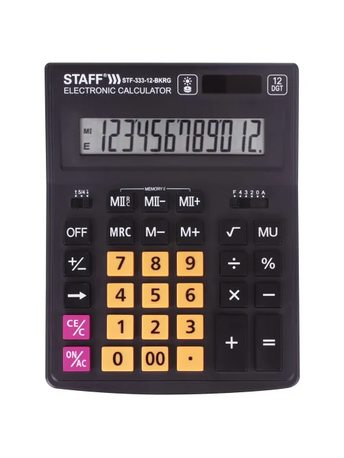 Калькулятор настольный STAFF PLUS STF-333-BKRG (200x154 мм) 12 разрядов, ЧЕРНО-ОРАНЖЕВЫЙ, 250460