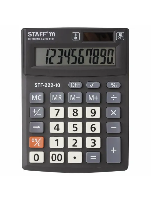 Калькулятор настольный STAFF PLUS STF-222, КОМПАКТНЫЙ (138x103 мм), 10 разрядов, двойное питание, 250419