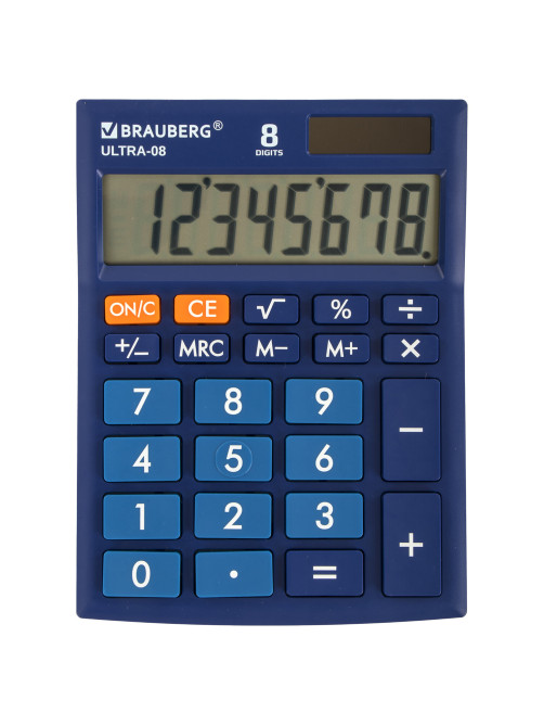 Калькулятор настольный BRAUBERG ULTRA-08-BU, КОМПАКТНЫЙ (154x115 мм), 8 разрядов, двойное питание, СИНИЙ, 250508