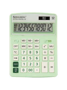 Калькулятор настольный BRAUBERG EXTRA PASTEL-12-LG (206x155 мм), 12 разрядов, двойное питание, МЯТНЫЙ, 250488