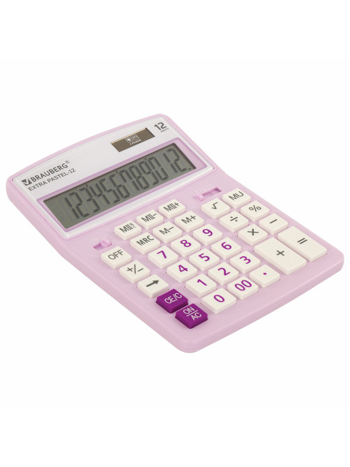 Калькулятор настольный BRAUBERG EXTRA PASTEL-12-PR (206x155 мм), 12 разрядов, двойное питание, СИРЕНЕВЫЙ, 250489