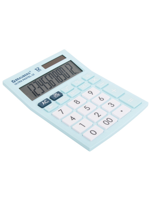Калькулятор настольный BRAUBERG ULTRA PASTEL-12-LB (192x143 мм), 12 разрядов, двойное питание, ГОЛУБОЙ, 250502