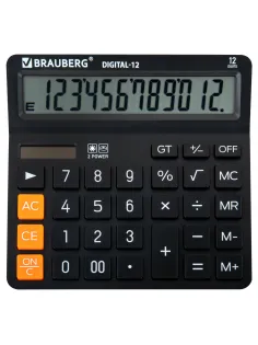 Калькулятор настольный BRAUBERG DIGITAL-12-BK (151х152 мм), 12 разрядов, двойное питание, ЧЕРНЫЙ, 272968
