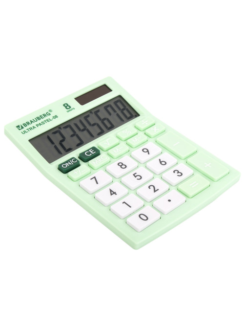Калькулятор настольный BRAUBERG ULTRA PASTEL-08-LG, КОМПАКТНЫЙ (154x115 мм), 8 разрядов, двойное питание, МЯТНЫЙ, 250515