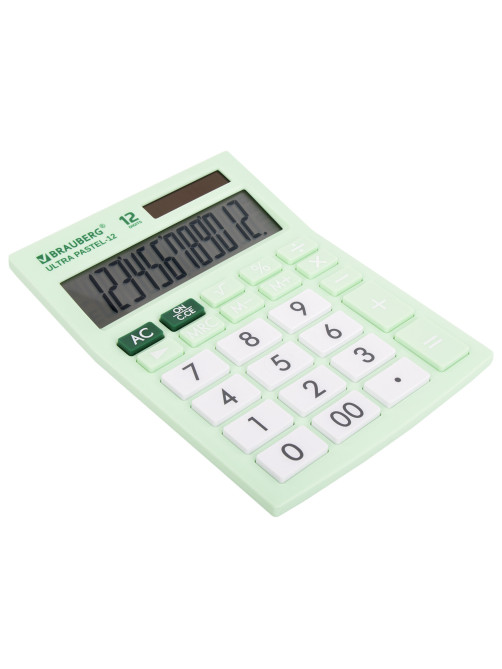 Калькулятор настольный BRAUBERG ULTRA PASTEL-12-LG (192x143 мм), 12 разрядов, двойное питание, МЯТНЫЙ, 250504