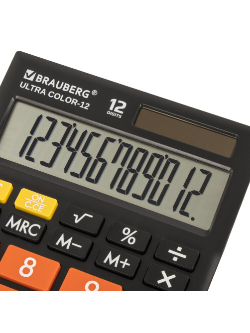 Калькулятор настольный BRAUBERG ULTRA COLOR-12-BKRG (192x143 мм), 12 разрядов, двойное питание, ЧЕРНО-ОРАНЖЕВЫЙ, 250499