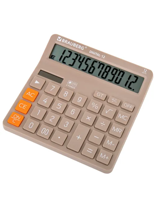 Калькулятор настольный BRAUBERG DIGITAL-12-BG (151х152 мм), 12 разрядов, двойное питание, БЕЖЕВЫЙ, 272970