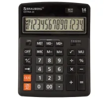 Калькулятор настольный BRAUBERG EXTRA-14-BK (206x155 мм), 14 разрядов, двойное питание, ЧЕРНЫЙ, 250474