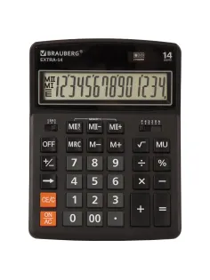 Калькулятор настольный BRAUBERG EXTRA-14-BK (206x155 мм), 14 разрядов, двойное питание, ЧЕРНЫЙ, 250474