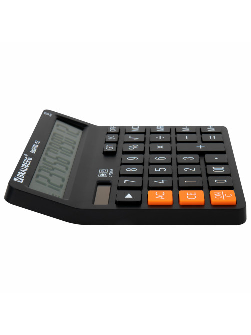 Калькулятор настольный BRAUBERG DIGITAL-12-BK (151х152 мм), 12 разрядов, двойное питание, ЧЕРНЫЙ, 272968