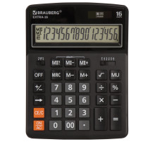 Калькулятор настольный BRAUBERG EXTRA-16-BK (206x155 мм), 16 разрядов, двойное питание, ЧЕРНЫЙ, 250475