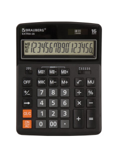 Калькулятор настольный BRAUBERG EXTRA-16-BK (206x155 мм), 16 разрядов, двойное питание, ЧЕРНЫЙ, 250475