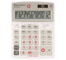 Калькулятор настольный BRAUBERG EXTRA-12-WAB (206x155 мм),12 разрядов, двойное питание, антибактериальное покрытие, БЕЛЫЙ, 250490