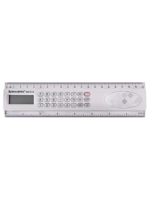 Калькулятор с линейкой 20 см, BRAUBERG MULTI-8 (53x210 мм), 8 разрядов, 250540