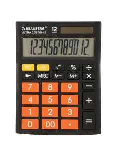 Калькулятор настольный BRAUBERG ULTRA COLOR-12-BKRG (192x143 мм), 12 разрядов, двойное питание, ЧЕРНО-ОРАНЖЕВЫЙ, 250499