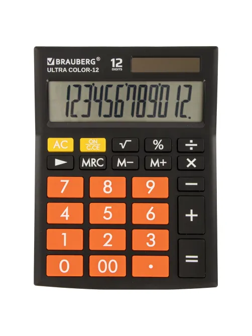 Калькулятор настольный BRAUBERG ULTRA COLOR-12-BKRG (192x143 мм), 12 разрядов, двойное питание, ЧЕРНО-ОРАНЖЕВЫЙ, 250499