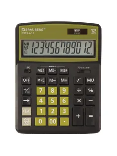 Калькулятор настольный BRAUBERG EXTRA-12-BKOL (206x155 мм), 12 разрядов, двойное питание, ЧЕРНО-ОЛИВКОВЫЙ, 250471