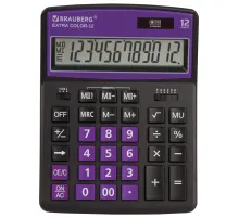 Калькулятор настольный BRAUBERG EXTRA COLOR-12-BKPR (206x155 мм),12 разрядов, двойное питание, ЧЕРНО-ФИОЛЕТОВЫЙ, 250480
