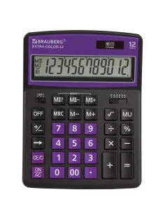 Калькулятор настольный BRAUBERG EXTRA COLOR-12-BKPR (206x155 мм),12 разрядов, двойное питание, ЧЕРНО-ФИОЛЕТОВЫЙ, 250480