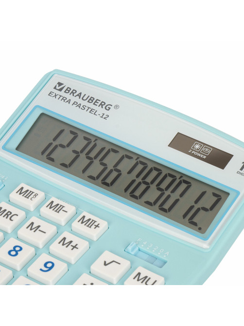 Калькулятор настольный BRAUBERG EXTRA PASTEL-12-LB (206x155 мм), 12 разрядов, двойное питание, ГОЛУБОЙ, 250486