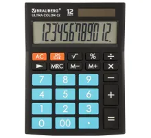 Калькулятор настольный BRAUBERG ULTRA COLOR-12-BKBU (192x143 мм), 12 разрядов, двойное питание, ЧЕРНО-ГОЛУБОЙ, 250497