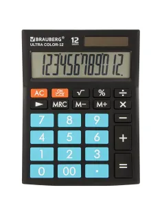 Калькулятор настольный BRAUBERG ULTRA COLOR-12-BKBU (192x143 мм), 12 разрядов, двойное питание, ЧЕРНО-ГОЛУБОЙ, 250497