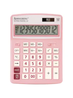 Калькулятор настольный BRAUBERG EXTRA PASTEL-12-PK (206x155 мм), 12 разрядов, двойное питание, РОЗОВЫЙ, 250487