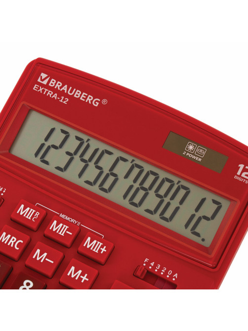 Калькулятор настольный BRAUBERG EXTRA-12-WR (206x155 мм), 12 разрядов, двойное питание, БОРДОВЫЙ, 250484