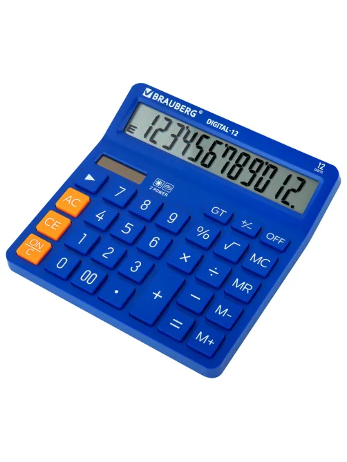 Калькулятор настольный BRAUBERG DIGITAL-12-BL (151х152 мм), 12 разрядов, двойное питание, СИНИЙ, 272969
