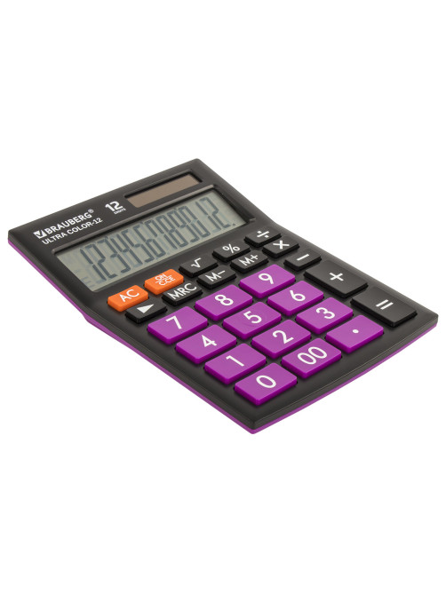 Калькулятор настольный BRAUBERG ULTRA COLOR-12-BKPR (192x143 мм), 12 разрядов, двойное питание, ЧЕРНО-ФИОЛЕТОВЫЙ, 250501