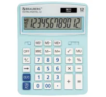 Калькулятор настольный BRAUBERG EXTRA PASTEL-12-LB (206x155 мм), 12 разрядов, двойное питание, ГОЛУБОЙ, 250486