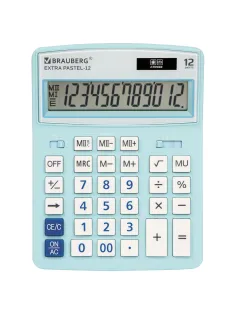 Калькулятор настольный BRAUBERG EXTRA PASTEL-12-LB (206x155 мм), 12 разрядов, двойное питание, ГОЛУБОЙ, 250486