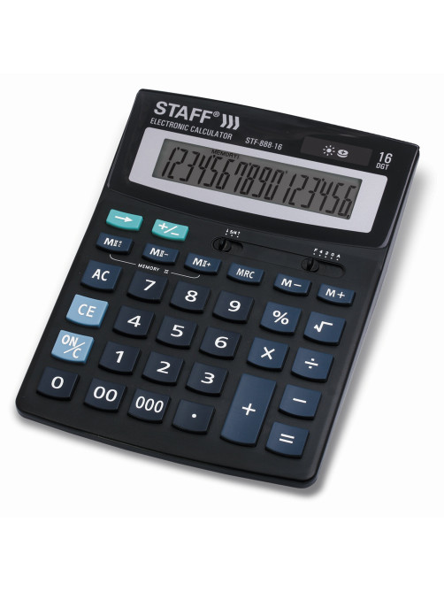 Калькулятор настольный STAFF STF-888-16 (200х150 мм), 16 разрядов, двойное питание, 250183