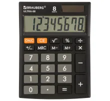 Калькулятор настольный BRAUBERG ULTRA-08-BK, КОМПАКТНЫЙ (154x115 мм), 8 разрядов, двойное питание, ЧЕРНЫЙ, 250507