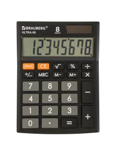 Калькулятор настольный BRAUBERG ULTRA-08-BK, КОМПАКТНЫЙ (154x115 мм), 8 разрядов, двойное питание, ЧЕРНЫЙ, 250507