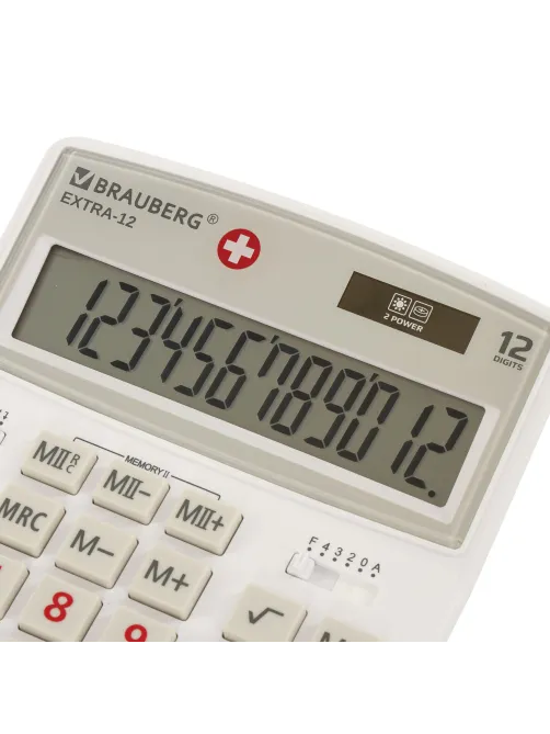 Калькулятор настольный BRAUBERG EXTRA-12-WAB (206x155 мм),12 разрядов, двойное питание, антибактериальное покрытие, БЕЛЫЙ, 250490