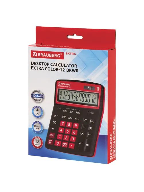 Калькулятор настольный BRAUBERG EXTRA COLOR-12-BKWR (206x155 мм), 12 разрядов, двойное питание, ЧЕРНО-МАЛИНОВЫЙ, 250479
