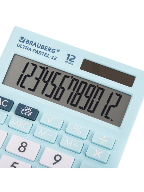 Калькулятор настольный BRAUBERG ULTRA PASTEL-12-LB (192x143 мм), 12 разрядов, двойное питание, ГОЛУБОЙ, 250502