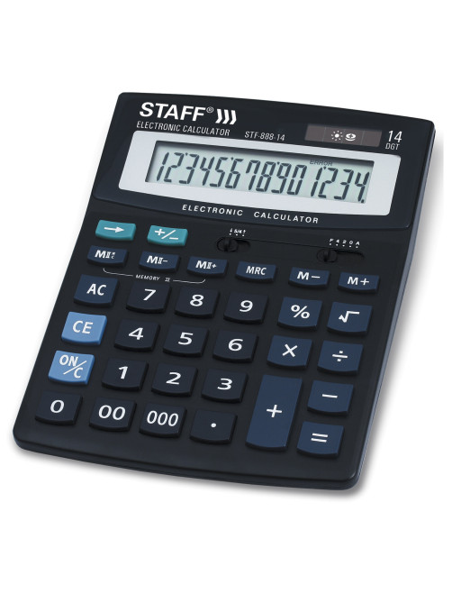 Калькулятор настольный STAFF STF-888-14 (200х150 мм), 14 разрядов, двойное питание, 250182