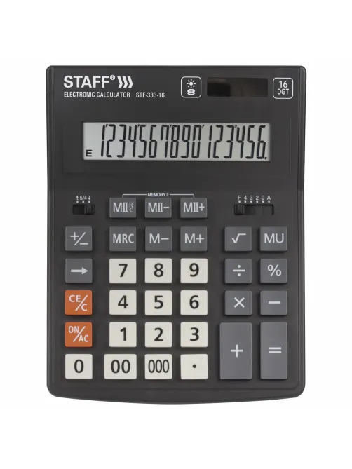 Калькулятор настольный STAFF PLUS STF-333 (200x154 мм), 16 разрядов, двойное питание, 250417