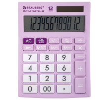 Калькулятор настольный BRAUBERG ULTRA PASTEL-12-PR (192x143 мм), 12 разрядов, двойное питание, СИРЕНЕВЫЙ, 250505