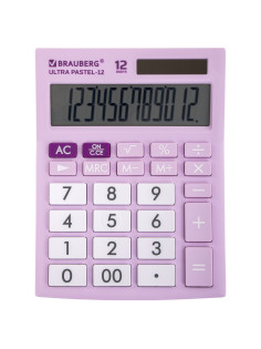 Калькулятор настольный BRAUBERG ULTRA PASTEL-12-PR (192x143 мм), 12 разрядов, двойное питание, СИРЕНЕВЫЙ, 250505