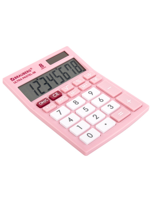 Калькулятор настольный BRAUBERG ULTRA PASTEL-08-PK, КОМПАКТНЫЙ (154x115 мм), 8 разрядов, двойное питание, РОЗОВЫЙ, 250514