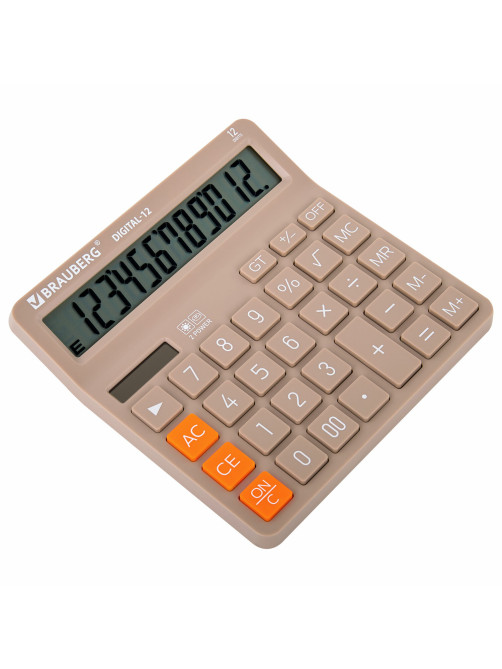 Калькулятор настольный BRAUBERG DIGITAL-12-BG (151х152 мм), 12 разрядов, двойное питание, БЕЖЕВЫЙ, 272970