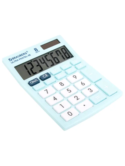Калькулятор настольный BRAUBERG ULTRA PASTEL-08-LB, КОМПАКТНЫЙ (154x115 мм), 8 разрядов, двойное питание, ГОЛУБОЙ, 250513