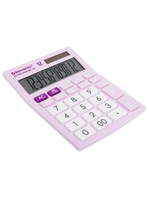 Калькулятор настольный BRAUBERG ULTRA PASTEL-12-PR (192x143 мм), 12 разрядов, двойное питание, СИРЕНЕВЫЙ, 250505